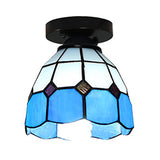 Tiffany Style Stained Glass Dome Ceiling Light For Corridor - White/Blue/Clear Shade Flush Mount