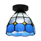 Tiffany Style Stained Glass Dome Ceiling Light For Corridor - White/Blue/Clear Shade Flush Mount