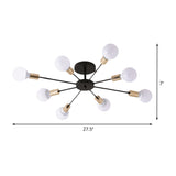 Industrial Metallic Semi Flush Light - Black Sputnik Design With 6/8 Exposed Bulbs Ceiling Mounted