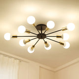 Industrial Metallic Semi Flush Light - Black Sputnik Design With 6/8 Exposed Bulbs Ceiling Mounted
