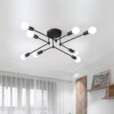 Vintage Style Starburst Metallic Ceiling Chandelier - 6/8 Lights Black Semi-Mount Lighting For