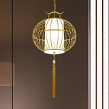 Chinese Style Hanging Pendant Light With Bamboo Shade - Black/Gold Lantern Ceiling For Indoor