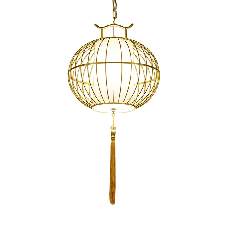 Chinese Style Hanging Pendant Light With Bamboo Shade - Black/Gold Lantern Ceiling For Indoor