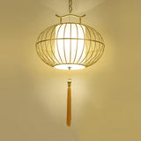Chinese Style Hanging Pendant Light With Bamboo Shade - Black/Gold Lantern Ceiling For Indoor