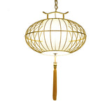 Chinese Style Hanging Pendant Light With Bamboo Shade - Black/Gold Lantern Ceiling For Indoor