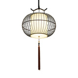 Chinese Style Hanging Pendant Light With Bamboo Shade - Black/Gold Lantern Ceiling For Indoor