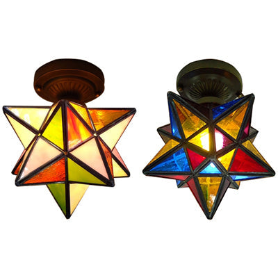 Tiffany Colorful Glass Flush Mount Ceiling Light For Corridor - Star/Polygon Shaped