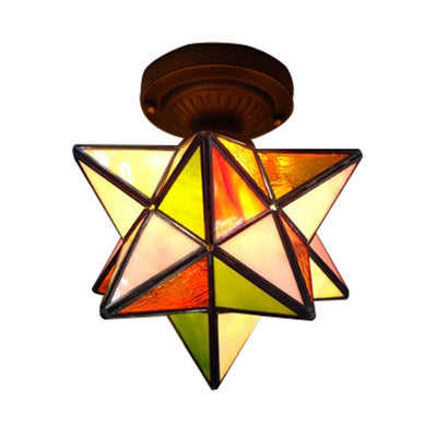 Tiffany Colorful Glass Flush Mount Ceiling Light For Corridor - Star/Polygon Shaped Bronze / Polygon