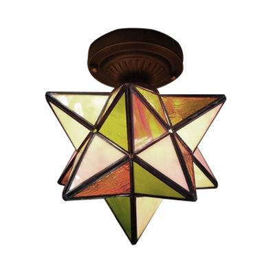Tiffany Colorful Glass Flush Mount Ceiling Light For Corridor - Star/Polygon Shaped