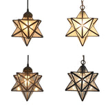 Tiffany Style Star Pendant Light For Dining Room - 8/12 Textured White/Clear Glass Shade Stainless