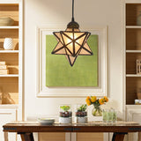 Tiffany Style Star Pendant Light For Dining Room - 8/12 Textured White/Clear Glass Shade Stainless
