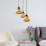 Victorian Domed Stained Glass Pendant Light Set - White 3-Light Ideal For Dining Room / Round