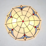 Vintage Magnolia Stained Glass Flush Ceiling Light In White/Clear For Bedroom