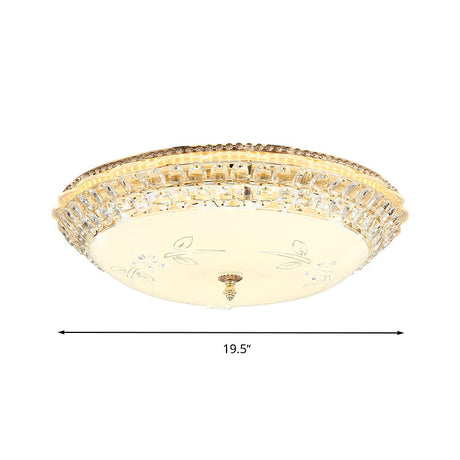 Modern Led Gold Flush Mount Ceiling Light With Crystal Accents Dome White Glass 12/16/19.5 W