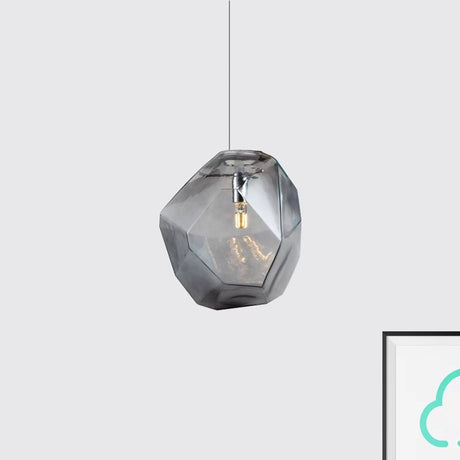 Contemporary 1-Light Glass Pendant Lighting: Faceted Grey/Orange/Purple Led Hanging Lamp Fixture For