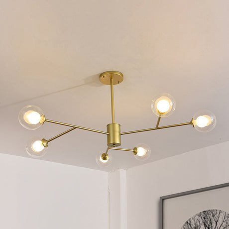 Globe Clear Glass Chandelier: Contemporary 6/9 Lights - Black/Gold Starburst Design