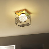Contemporary Square Flush Mount Pendant Light - White/Black Metal Ideal For Bedroom Ceiling