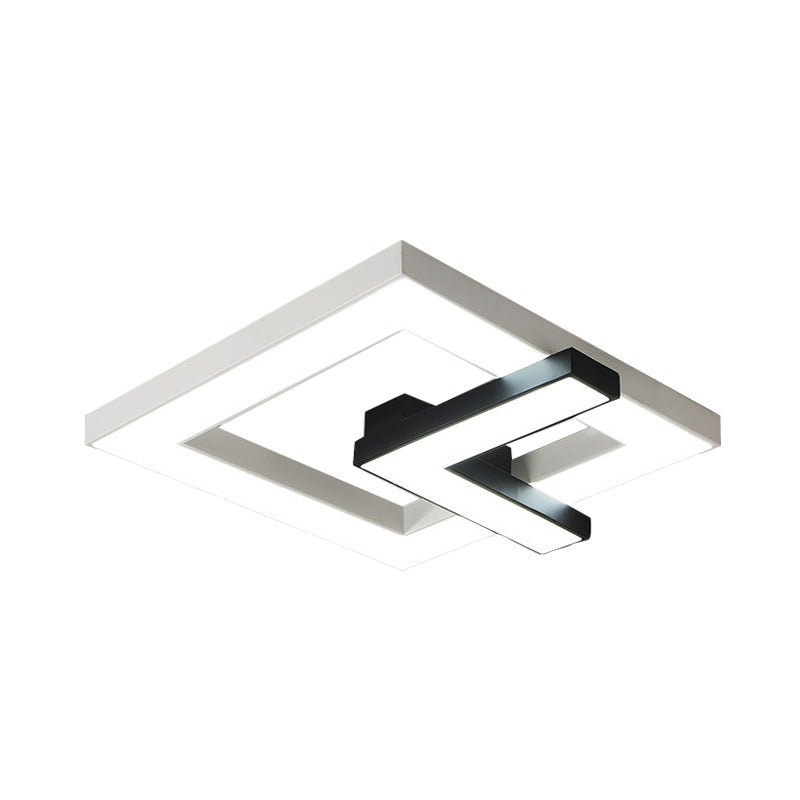 Iron Squared Led Ceiling Flush Mount With Black And White Clock Design White/Warm Light -