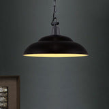 Vintage Style Metallic Hanging Lamp With Chain - Black/Green Bowl Indoor Pendant Light