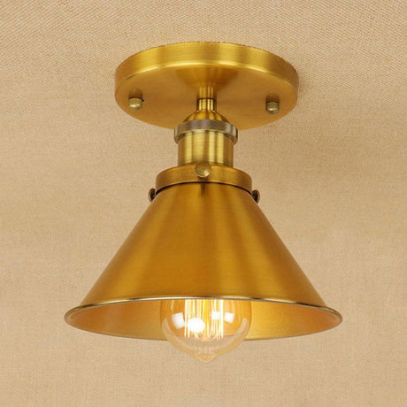 Vintage Metallic Conical Semi-Flush Light In Brass/Copper - Perfect For Hallways
