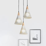Nordic Cone Ceiling Light With 3 Metal And Wood Pendant Heads