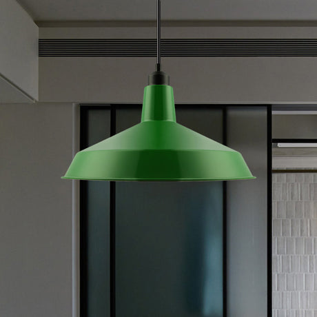 Vintage-Style Metal Pendant With Cord/Downrods - Green Barn Shade For Living Room Ceiling