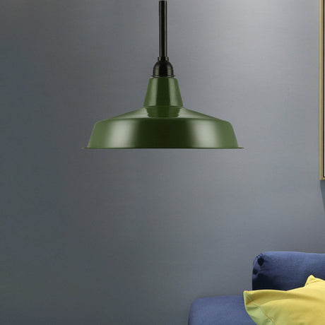 Vintage-Style Metal Pendant With Cord/Downrods - Green Barn Shade For Living Room Ceiling