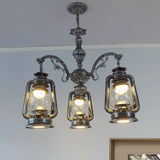 Modern Clear Glass 3-Light Industrial Pendant Chandelier - Black/Silver/Red Kitchen Lighting