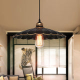 Vintage Industrial Black Metal Pendant Ceiling Light | Scalloped Hanging 10 Or 14 Ideal For