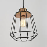 Vintage Black Hanging Pendant Light With Metal Cage Shade For Bedroom - Retro Style Lamp