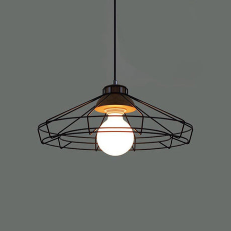 Vintage Black Hanging Pendant Light With Metal Cage Shade For Bedroom - Retro Style Lamp