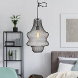 Industrial Black Mesh Cage Pendant Light - Modern Dining Room Hanging Lamp