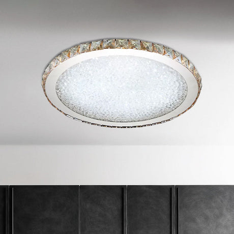 Modern Crystal Circular Flush Mount Light - 1-Light Clear/Amber Led Ceiling Fixture In Warm/White