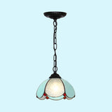 Mediterranean Stained Glass Flared Hanging Ceiling Light - 1 Bulb Down Lighting Black/White/Blue