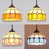 Stained Glass Tiffany-Style Hemisphere Pendant Light With Colorful Bulbs - Ceiling Suspension Lamp