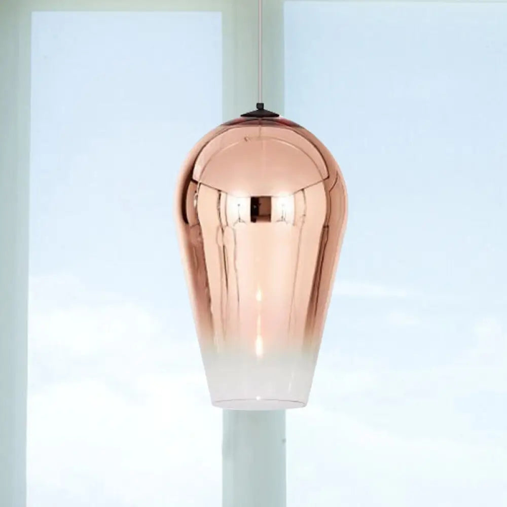 7/8’ Wide Cannon Pendant Light - Modern Glass 1 Chrome/Gold/Rose Gold Hanging Fixture Rose / 8’