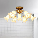 7 Bulbs Countryside Lily/Tulip Glass Ceiling Light - Semi Flush Mount For Living Room White
