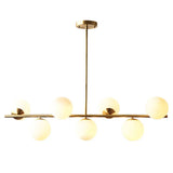 7-Light Modern Gold Metal Island Pendant With Spherical White Glass - Ideal For Dining Table