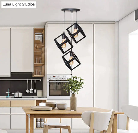 7 Type Modern Black Cage Pendant Lights Iron Minimalist Nordic Pyramid Lamp Pendant