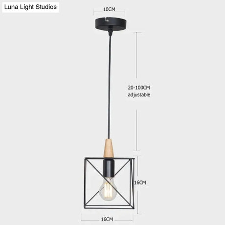 7 Type Modern Black Cage Pendant Lights Iron Minimalist Nordic Pyramid Lamp 8021