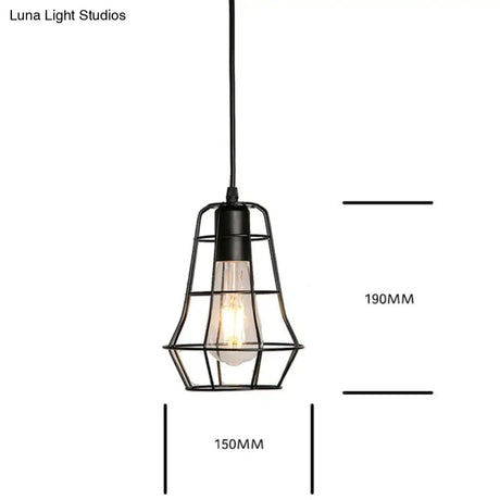 7 Type Modern Black Cage Pendant Lights Iron Minimalist Nordic Pyramid Lamp 8004