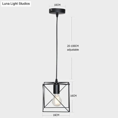 7 Type Modern Black Cage Pendant Lights Iron Minimalist Nordic Pyramid Lamp 8022