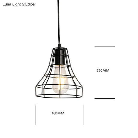 7 Type Modern Black Cage Pendant Lights Iron Minimalist Nordic Pyramid Lamp 8006