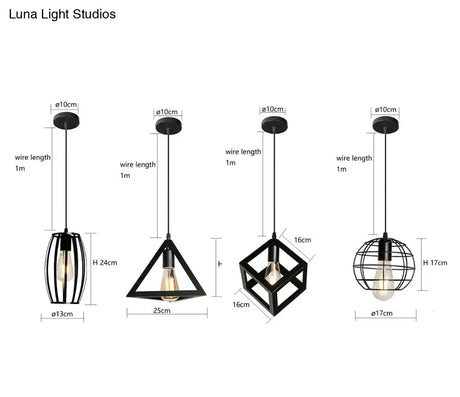7 Type Modern Black Cage Pendant Lights Iron Minimalist Nordic Pyramid Lamp Pendant