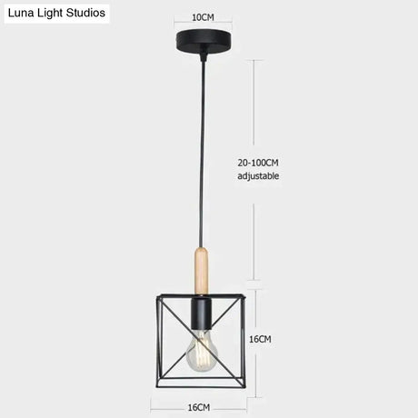 7 Type Modern Black Cage Pendant Lights Iron Minimalist Nordic Pyramid Lamp 8020