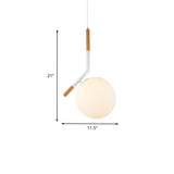 Modern White Glass Globe Pendant Light With Wood Hanging Kit Angled Rod (11.5/14.5 Wide)