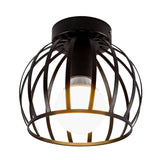 Simple Black And Gold Flush Mount Corridor Light With Iron Shade Globe Cage
