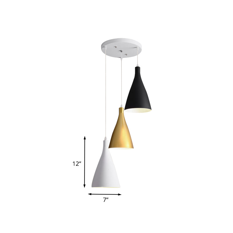 Modern 3-Light Pendant Ceiling Lamp With White Black & Gold Shades And Metal Canopy