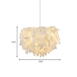 Modern Fabric Leaf Chandelier Pendant Light With 4-Head Kit In White For Bedroom