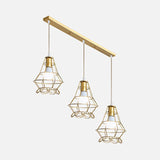 Vintage Gold Metal Pendant Light With Petal Design For Kitchen - 3-Head Caged Hanging B
